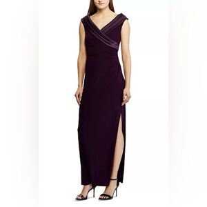 Lauren Ralph Lauren Sleeveless Portait Collar Plum Draped Gown - Size 14
